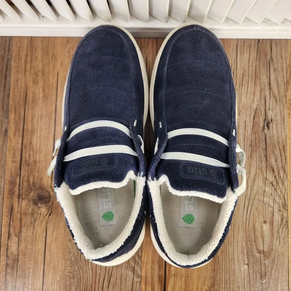 Stio Colter Low Shoes Womens Sz 8 Navy Blue Suede Sherpa Lined Slip On Sneakers